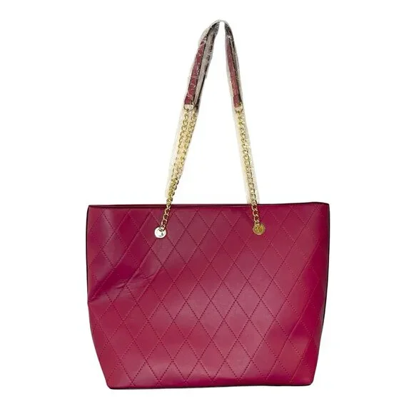 Malibu Skye Tote Large Fuchsia Gold Chain Double Handles Shoulder Bag New - Picture 6 of 7